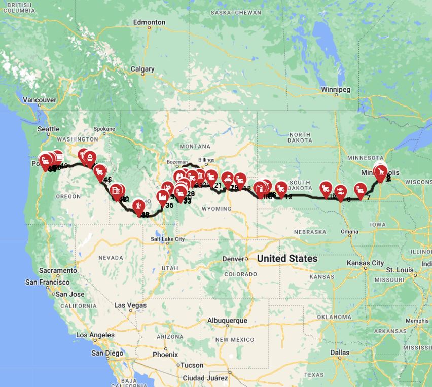Map for Minneapolis to Portland